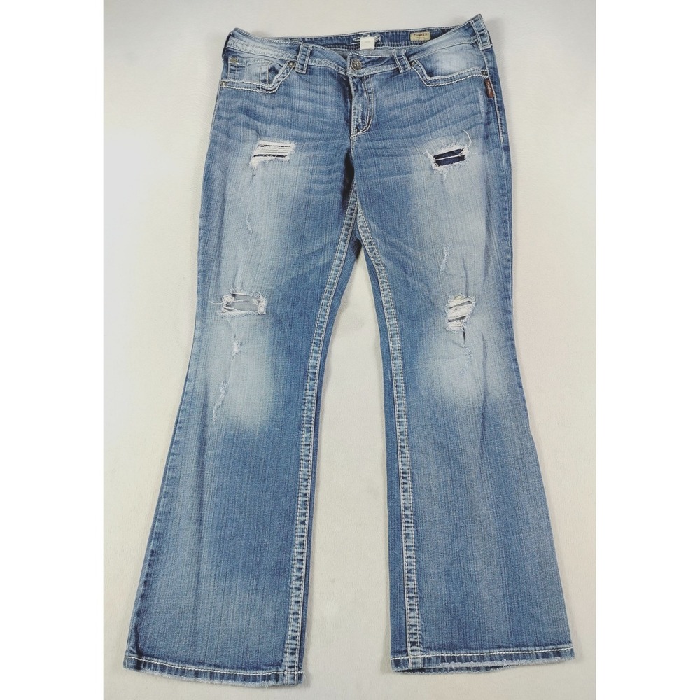 Silver Jeans Pioneer Bootcut Jeans Womens 18 Blue Distressed Westerncore Rodeo